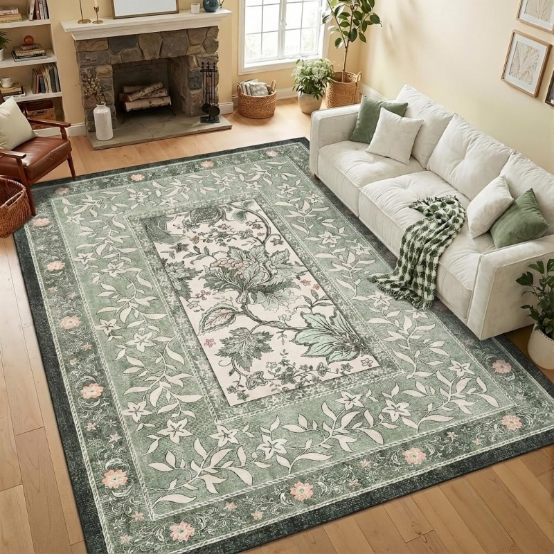 Home Textiles Online - 거실용 레트로 플랜트 프린트 카펫 접이식