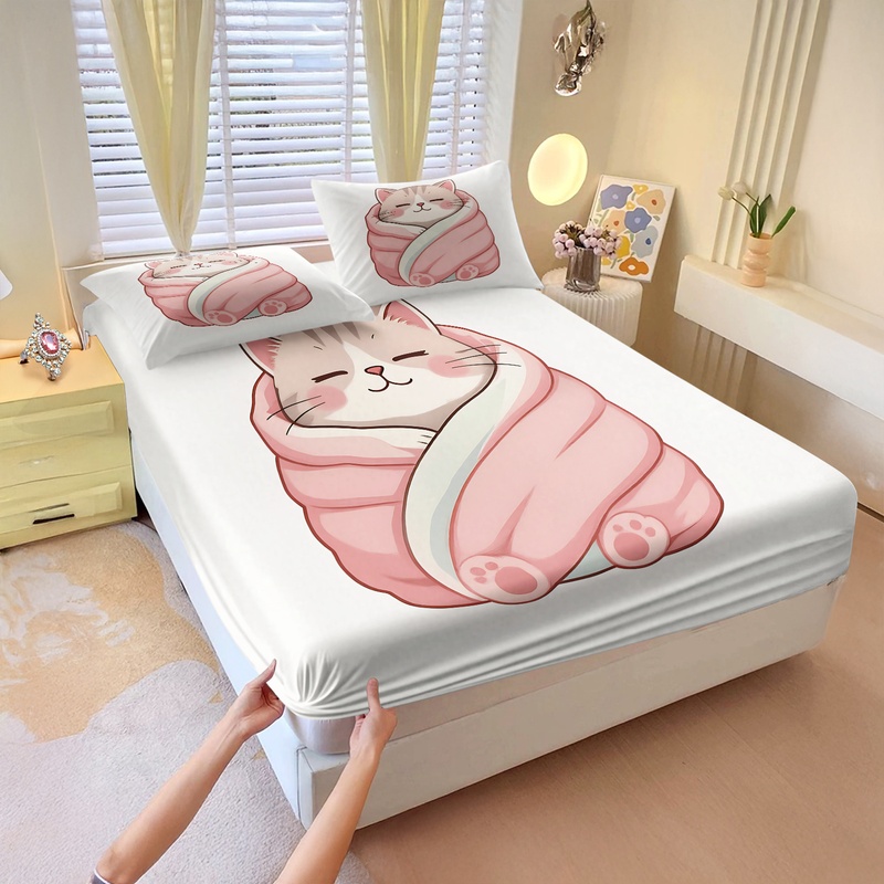 귀여운 커피 펭귄 프린트 피티드 시트 세트 만화 침대  - Fitted Sheet Deep 리뷰 및 가격
