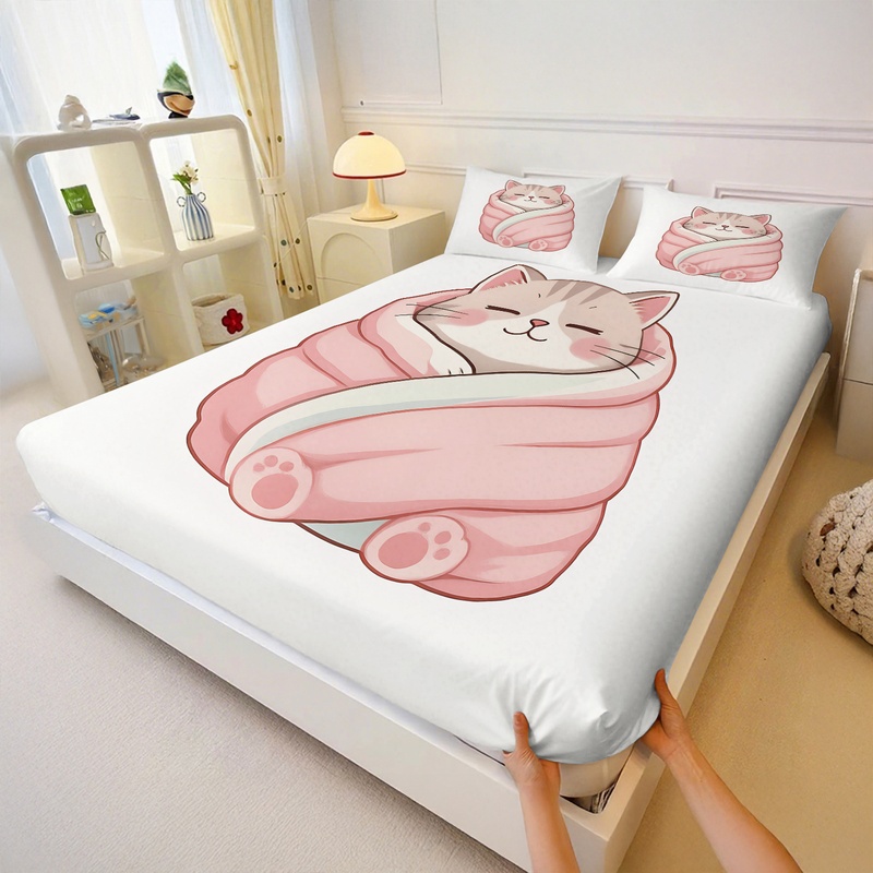 귀여운 커피 펭귄 프린트 피티드 시트 세트 만화 침대  - Fitted Sheet Deep 리뷰 및 가격