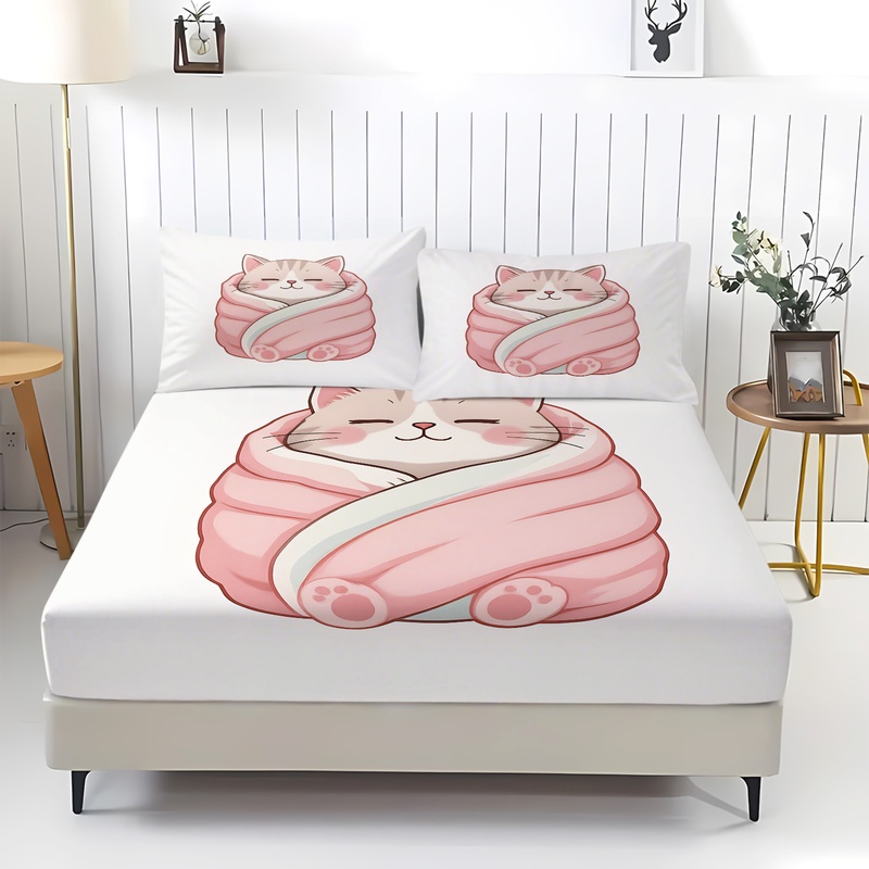 귀여운 커피 펭귄 프린트 피티드 시트 세트 만화 침대  - Fitted Sheet Deep 리뷰 및 가격