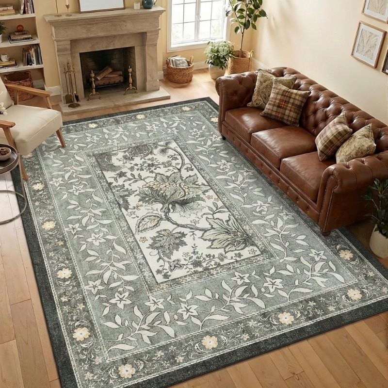 거실용 레트로 플랜트 프린트 카펫 접이식 기계 세탁 가 - Home Textiles Online 리뷰 및 가격