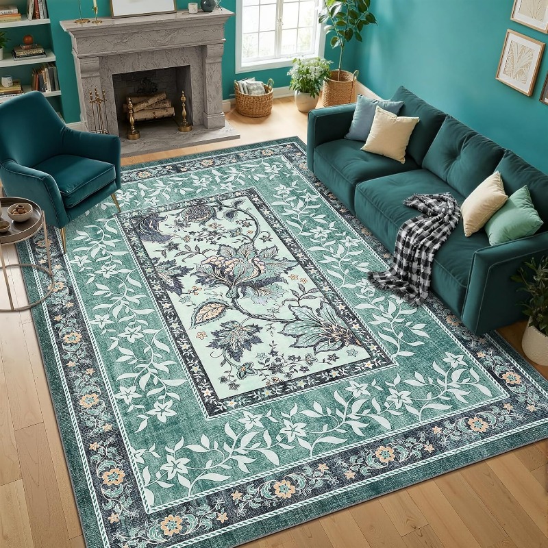 거실용 레트로 플랜트 프린트 카펫 접이식 기계 세탁 가 - Home Textiles Online 리뷰 및 가격